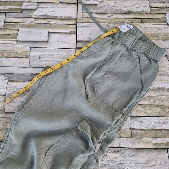 ​Nicole Miller 100% Linen Cargo Pants Women's Size M Sage Green Joggers Flax - Picture 8 of 9